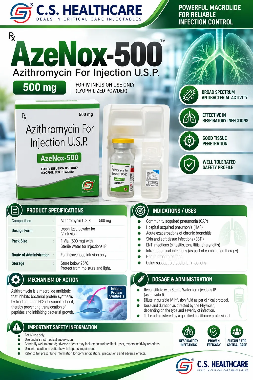 AzeNox-500 — Azithromycin For Injection U.S.P.