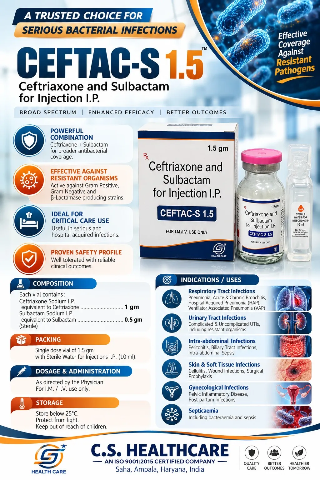 CEFTAC-S 1.5 — Ceftriaxone and Sulbactam for Injection I.P.