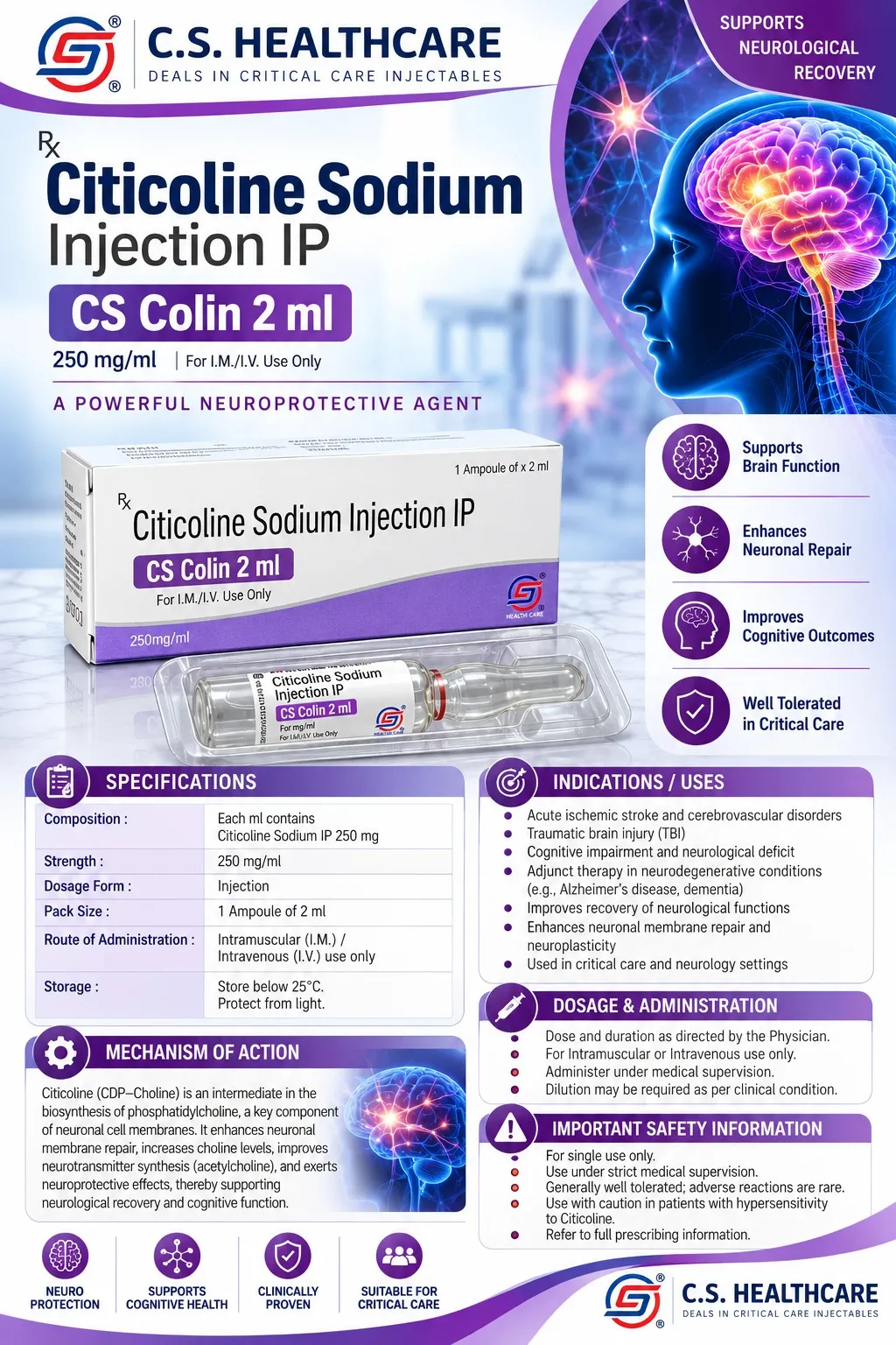 CS Colin 2 ml — Citicoline Sodium Injection IP