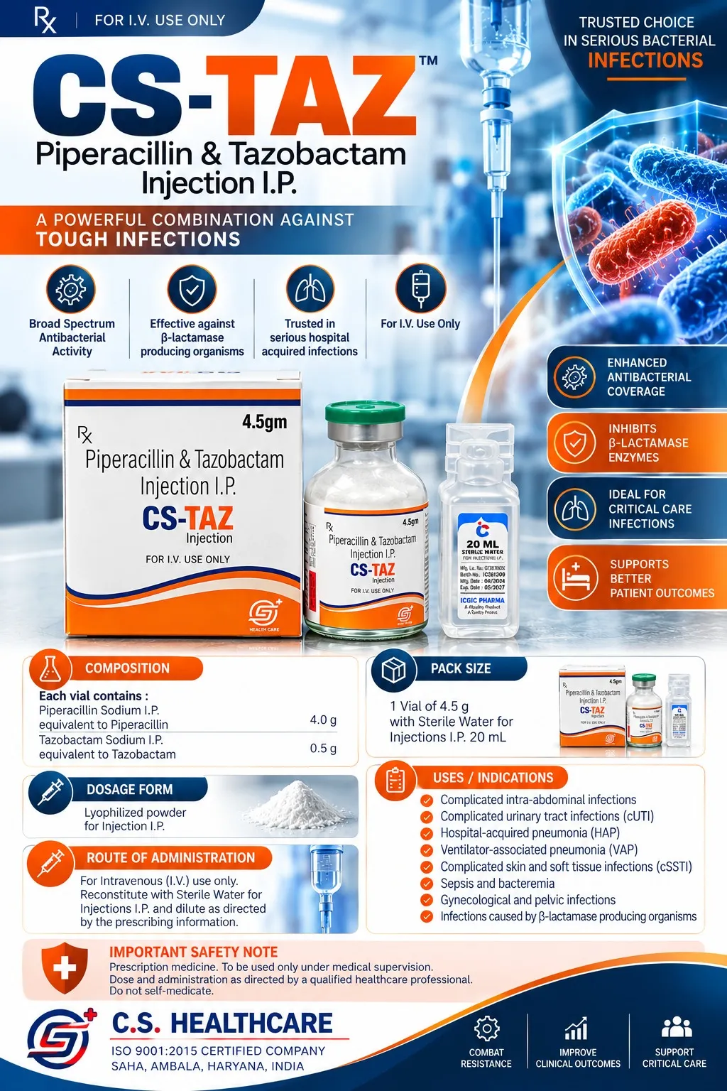 CS-TAZ 4.5 — Piperacillin & Tazobactam Injection I.P.