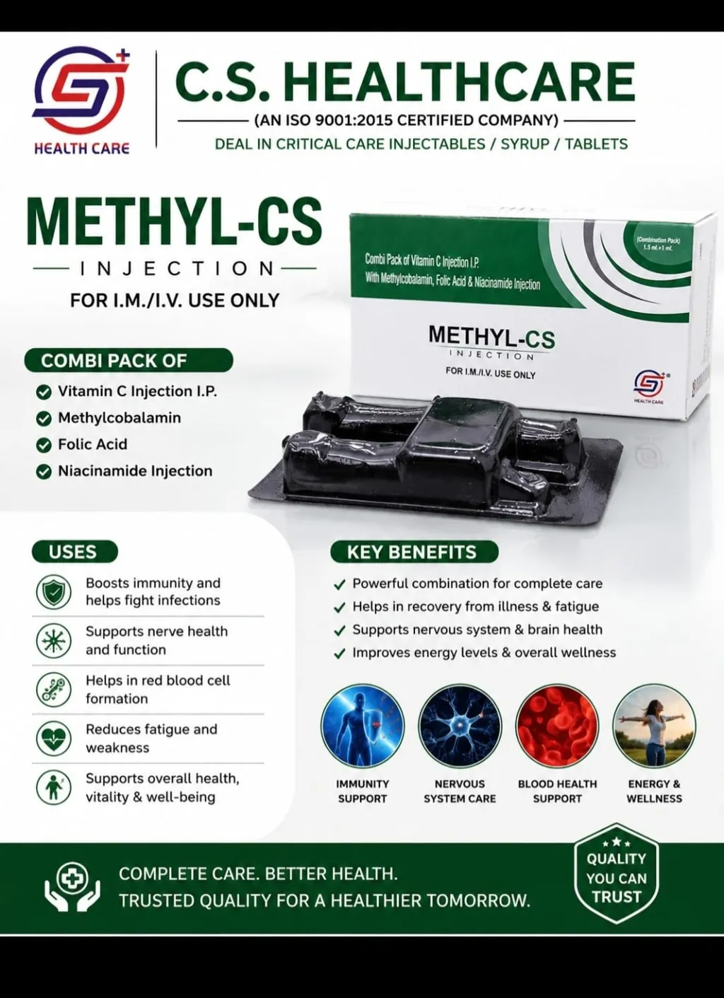 METHYL-CS — Combi Pack of Vitamin C Injection I.P. with Methylcobalamin, Folic Acid & Niacinamide Injection