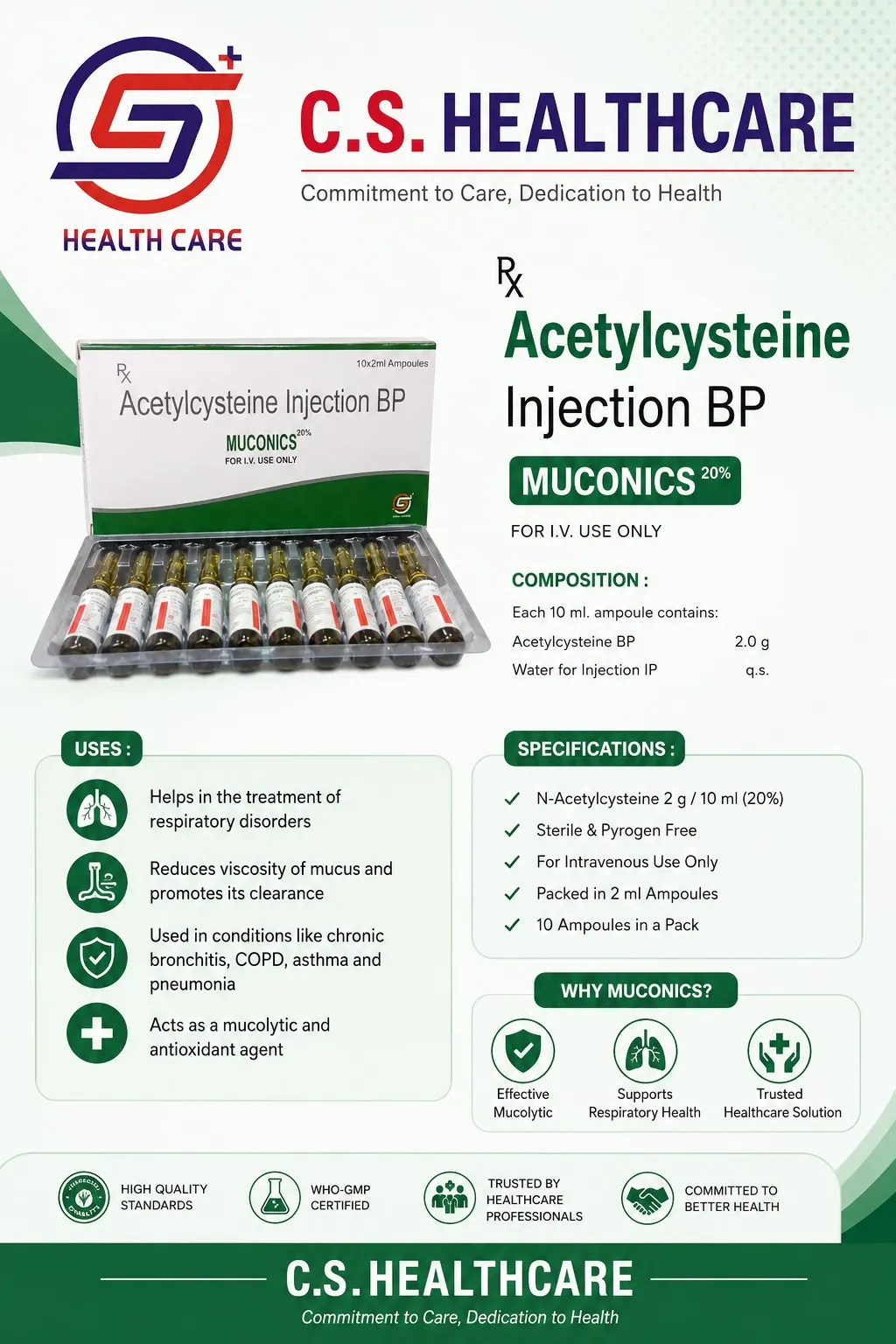 Muconics 20% – 10 ml — Acetylcysteine Injection BP