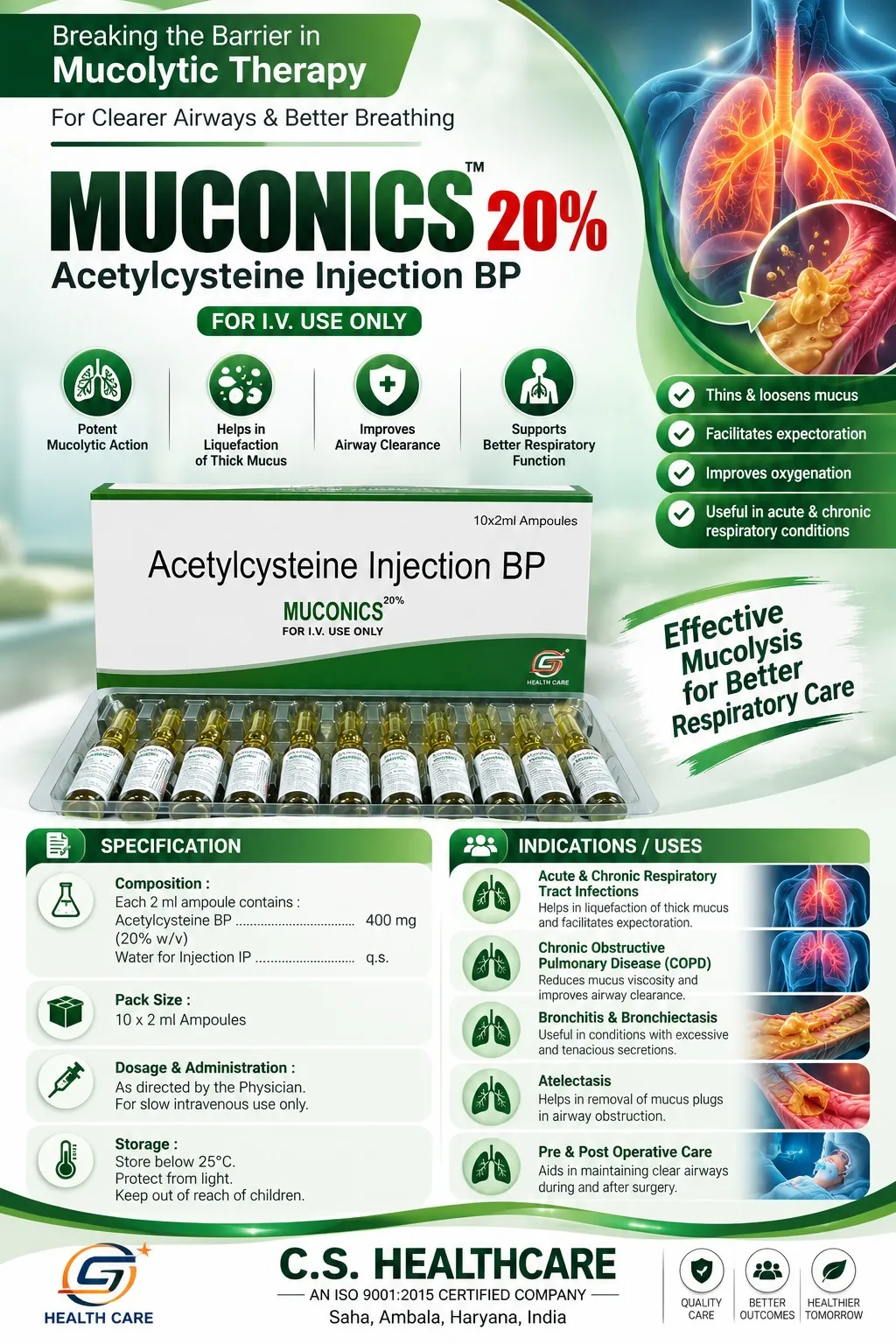 Muconics 20% – 2 ml — Acetylcysteine Injection BP