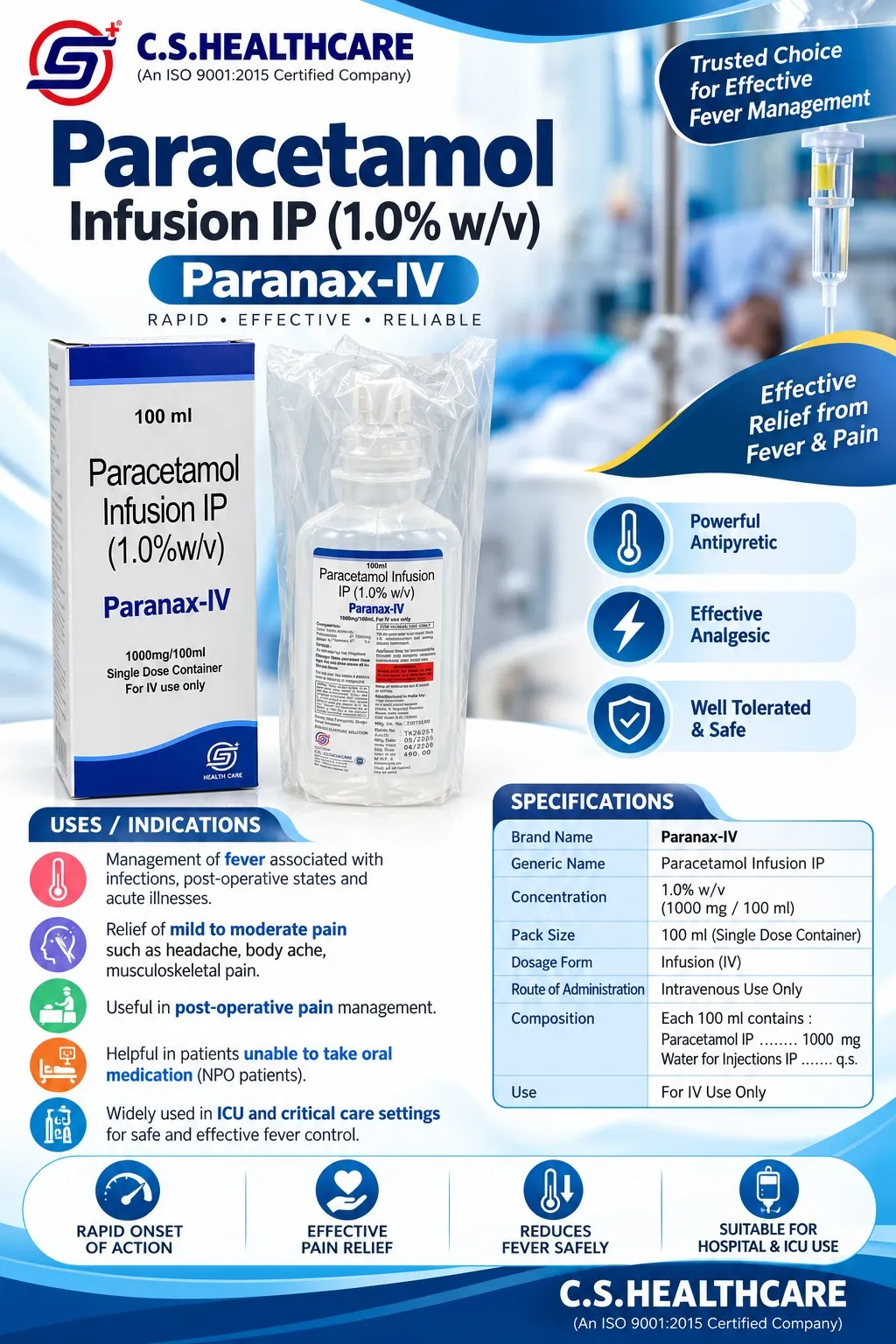 Paranax-IV — Paracetamol Infusion IP (1.0% w/v)