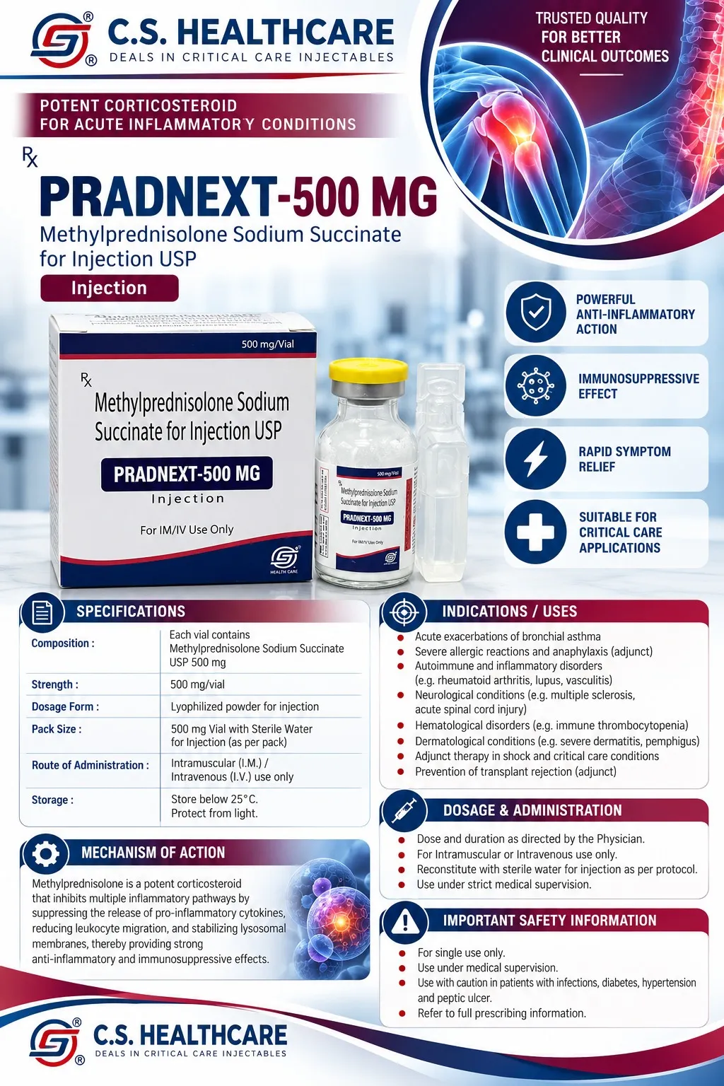 Pradnext 500 — Methylprednisolone Sodium Succinate for Injection USP